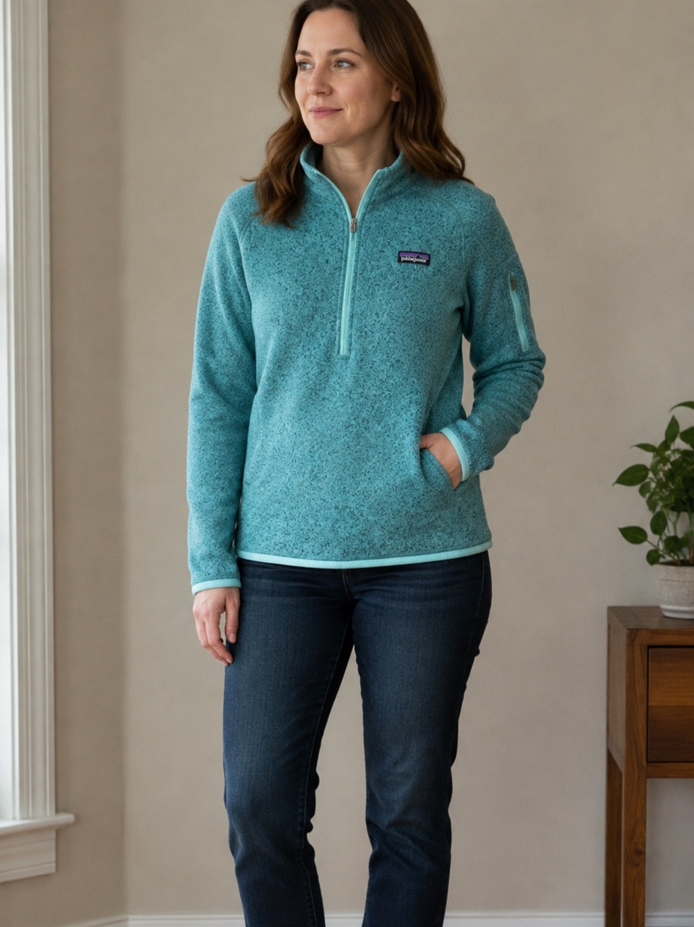Patagonia Teal Blue Sherpa Fleece 1/4 Zip Pullover